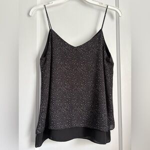 Paper Crane Layered V-Neck Spaghetti Straps Black Polka Dots Cami Top, Sz: Small